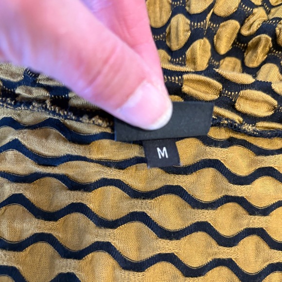 Lisa Bayne Womens Mustard Black Textured Bubble Knit Peplum Tunic Top Medium - Picture 6 of 8